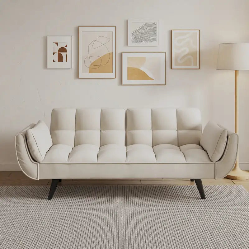 57 Sofa Bed,Polyester Blend Comfy Futon Couch Bed with 2 Square Pillows, Convertible Sleeper Sofa with Adjustable Backrest