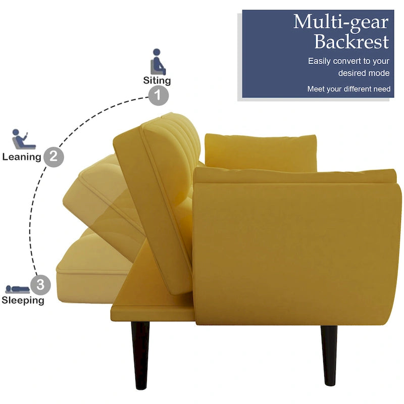 57 Sofa Bed,Polyester Blend Comfy Futon Couch Bed with 2 Square Pillows, Convertible Sleeper Sofa with Adjustable Backrest