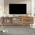 Modern TV Stand for 75+ TV, TV Console with 2 Glass Doors, Entertainment Center with 2 Drawers & Storage Cabinet