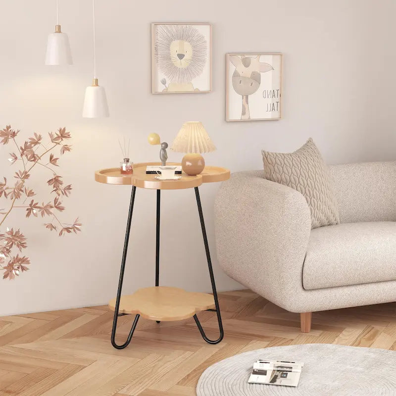 Modern Double-Layer Creative Petal Coffee Table, Round Side Table with Multifunctional Storage Space, for Living Room