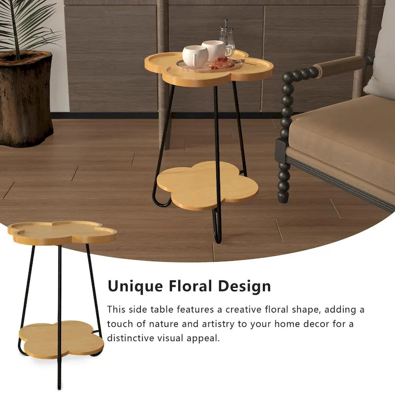 Modern Double-Layer Creative Petal Coffee Table, Round Side Table with Multifunctional Storage Space, for Living Room