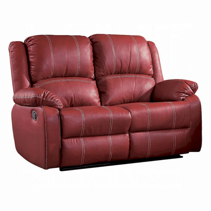 Motion Manual Recliner Loveseat, Pillow Top, Red Faux Leather