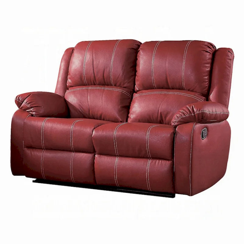 Motion Manual Recliner Loveseat, Pillow Top, Red Faux Leather