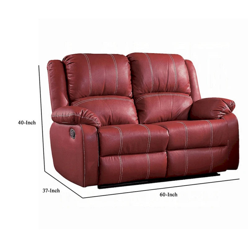 Motion Manual Recliner Loveseat, Pillow Top, Red Faux Leather