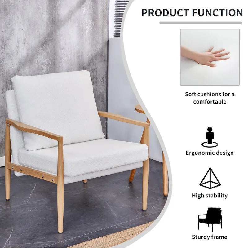 White 28.74 Upholstered Arm Chair with Metal Frame