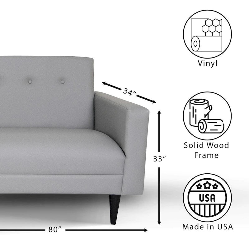 Mid Century Modern 3 Seater Sofa Faux Leather Solid Wood Frame Upholstered