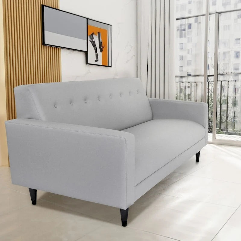 Mid Century Modern 3 Seater Sofa Faux Leather Solid Wood Frame Upholstered