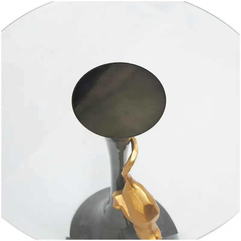 Aluminum Metal Leopard Accent Table with Gold Leopard Accent and Tempered Glass Top
