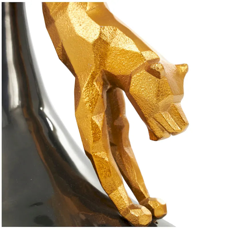 Aluminum Metal Leopard Accent Table with Gold Leopard Accent and Tempered Glass Top