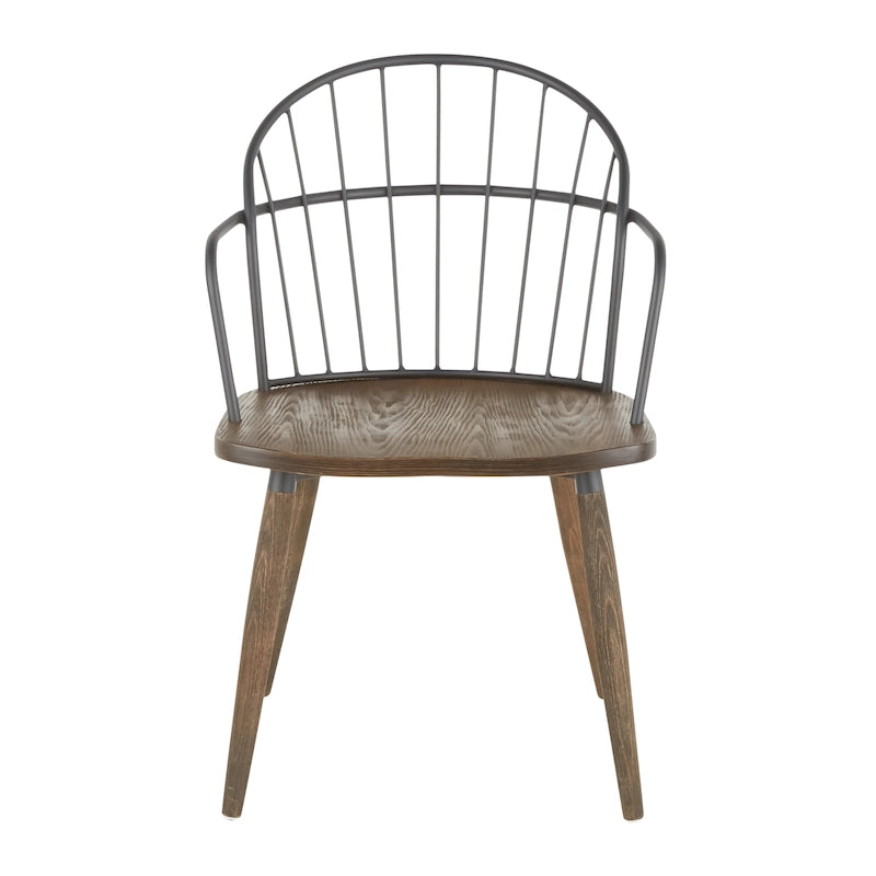 Industrial Chair in Dark Walnut Wood and Black Metal