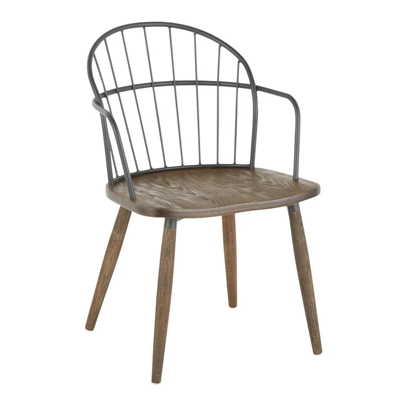Industrial Chair in Dark Walnut Wood and Black Metal
