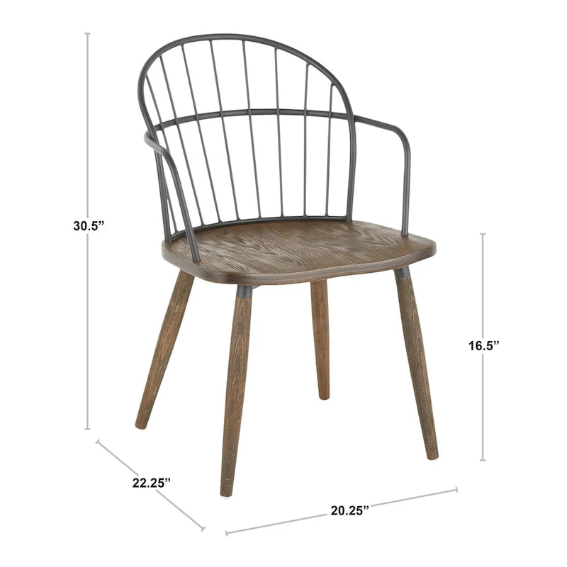 Industrial Chair in Dark Walnut Wood and Black Metal