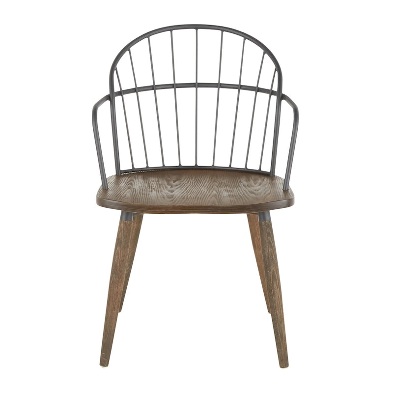 Industrial Chair in Dark Walnut Wood and Black Metal