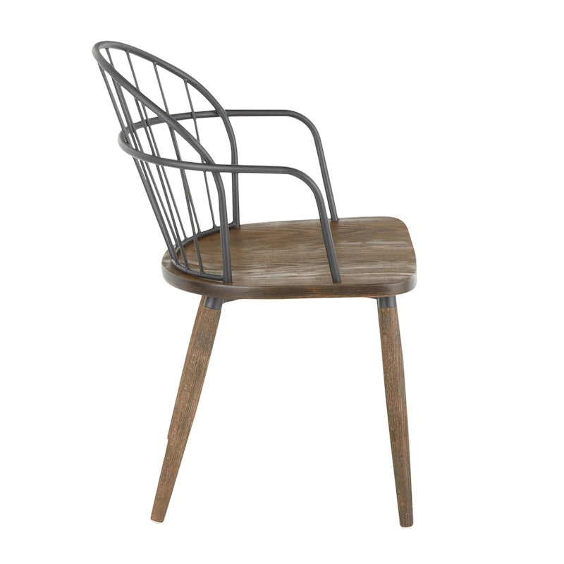 Industrial Chair in Dark Walnut Wood and Black Metal