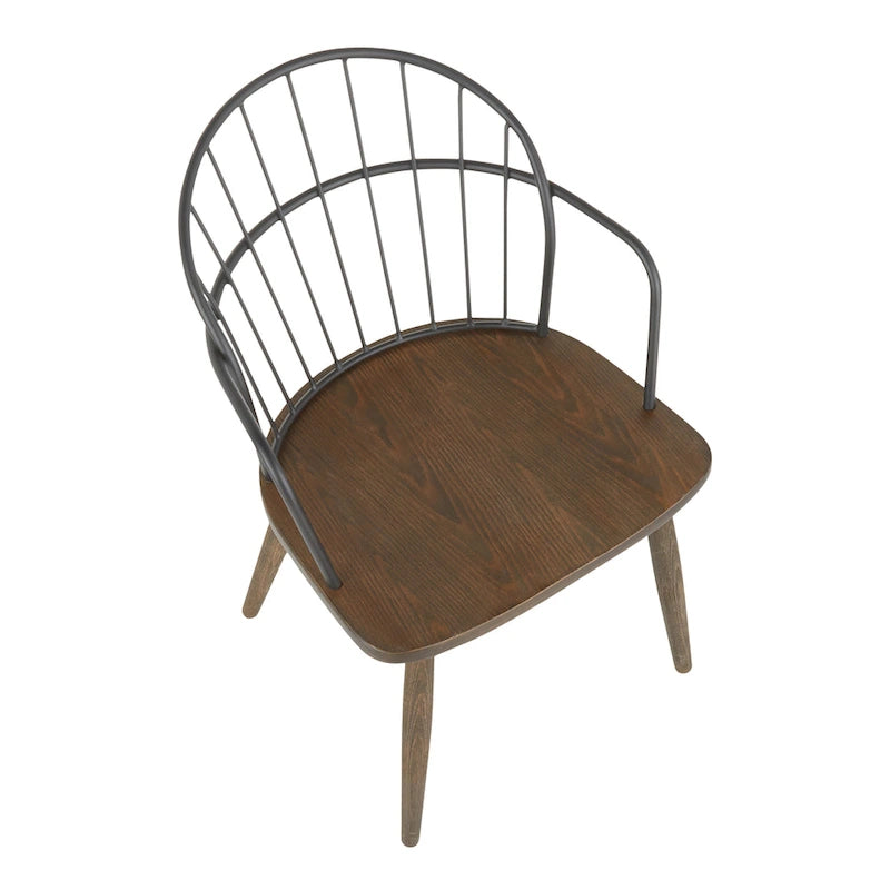 Industrial Chair in Dark Walnut Wood and Black Metal