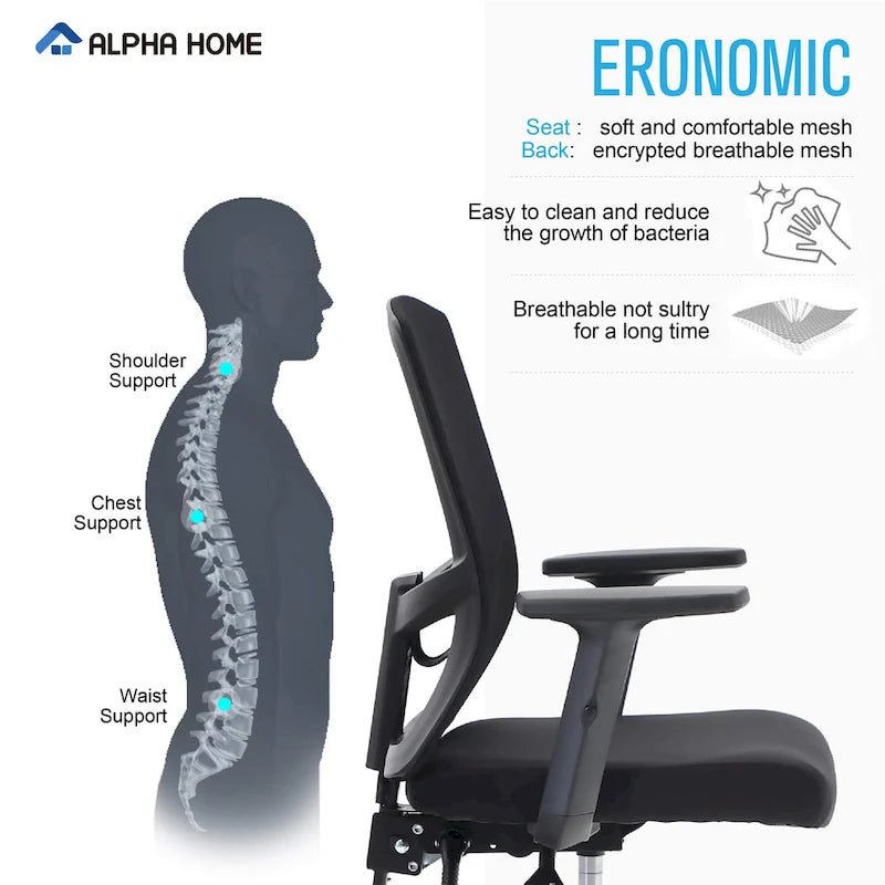 High Back Mesh Office Chair Adjustable Headrest, Armrest, Rolling Swivel Reclining Chair