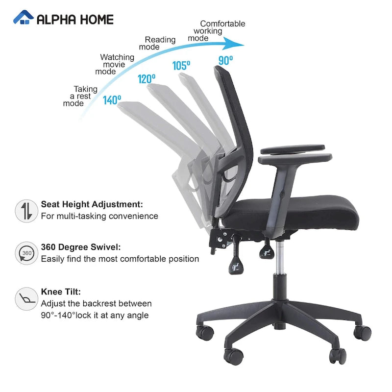 High Back Mesh Office Chair Adjustable Headrest, Armrest, Rolling Swivel Reclining Chair