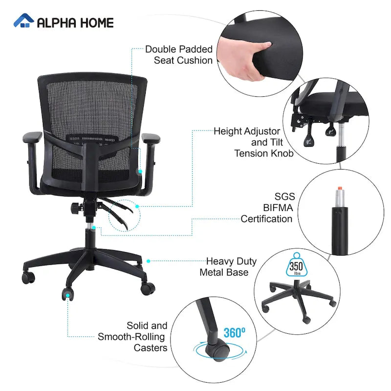 High Back Mesh Office Chair Adjustable Headrest, Armrest, Rolling Swivel Reclining Chair