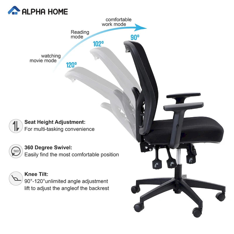 High Back Mesh Office Chair Adjustable Headrest, Armrest, Rolling Swivel Reclining Chair