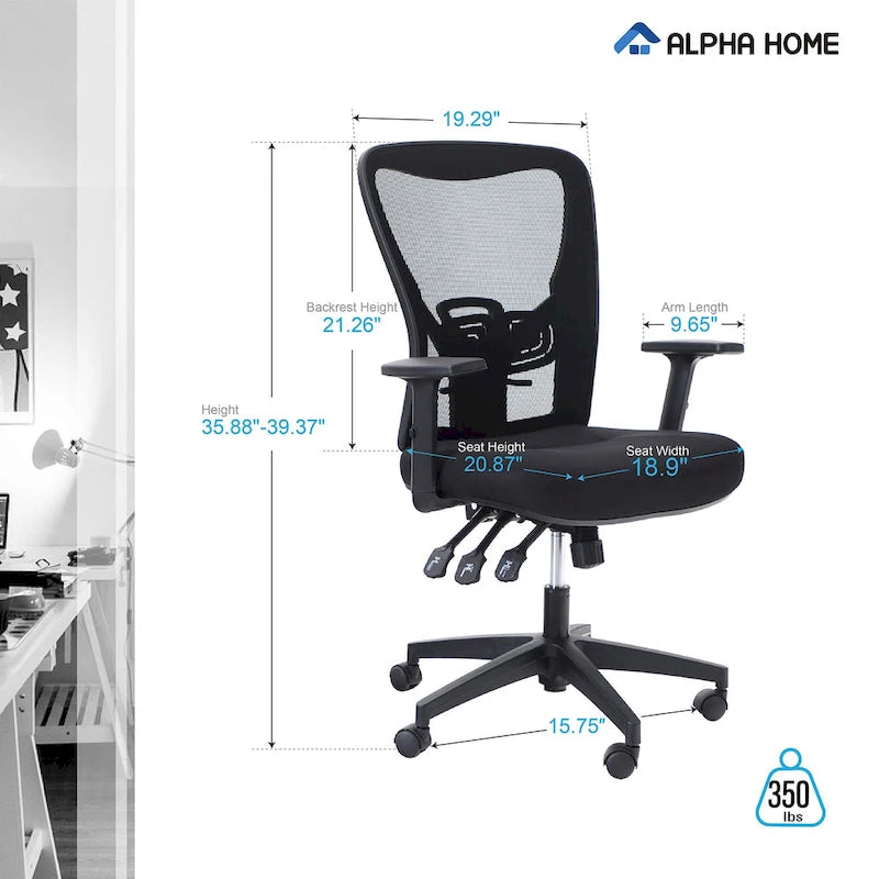 High Back Mesh Office Chair Adjustable Headrest, Armrest, Rolling Swivel Reclining Chair