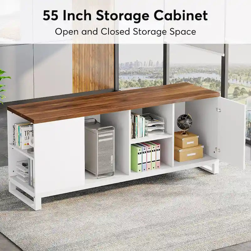 70.8 Executive Desk with 55 File Cabinet, Large L-Shaped Office Computer Desk with Storage Shelves and Cabinet