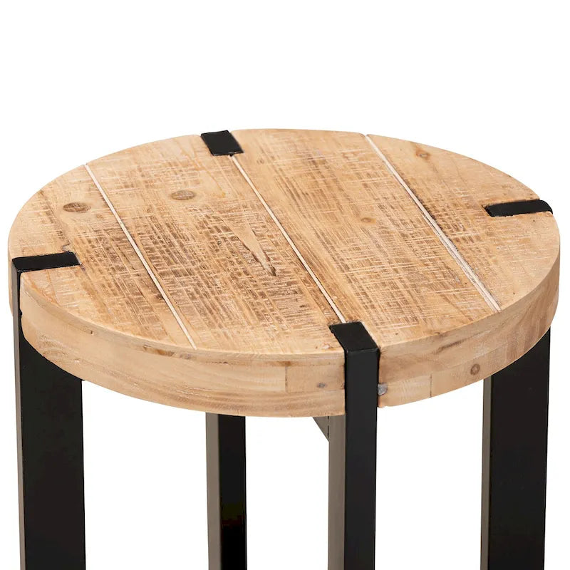 Natural Brown Finished Wood and Black Finished Metal End Table