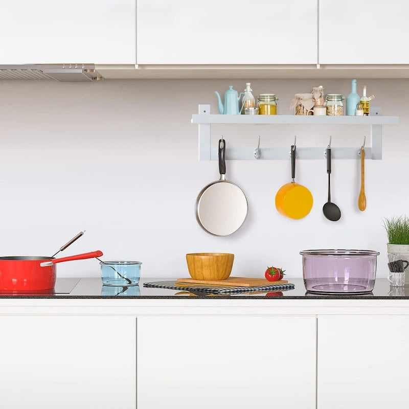 Coat Hooks with Shelf Wall-Mounted, Bamboo Hanging Shelf with 5 Double Metal Hooks