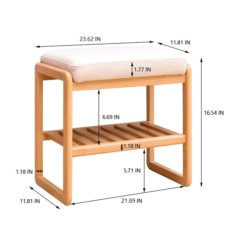 Natural Solid Wood Shoe Bench