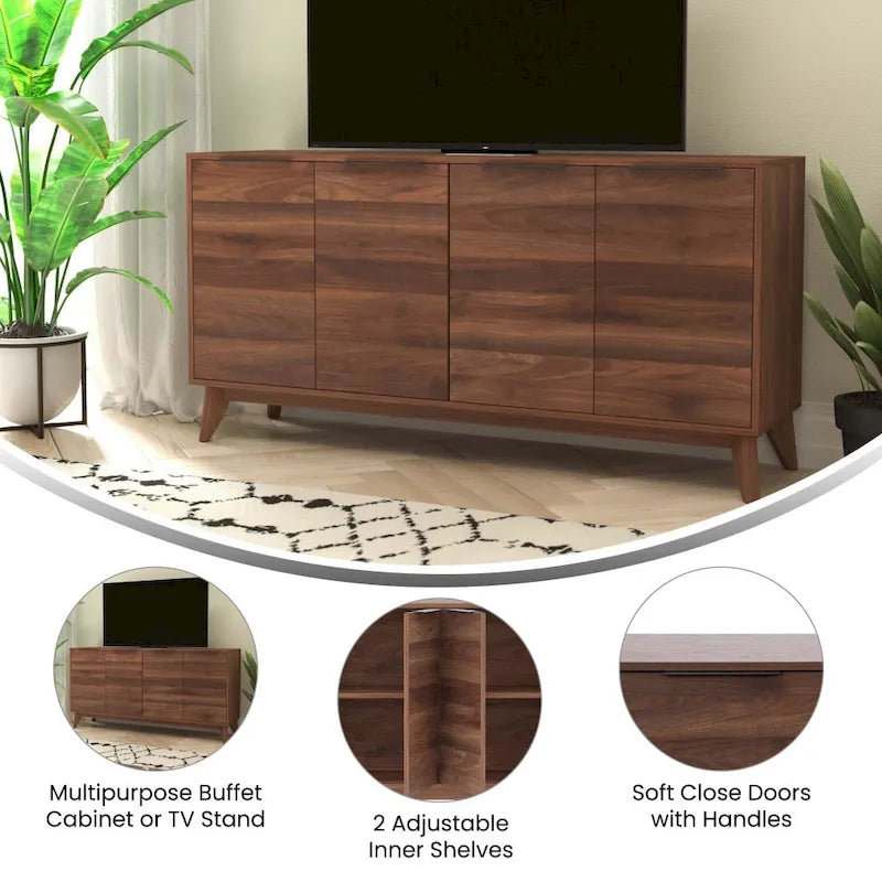 60 Buffet Cabinet with 4 Soft Close Doors and Adjustable Shelves