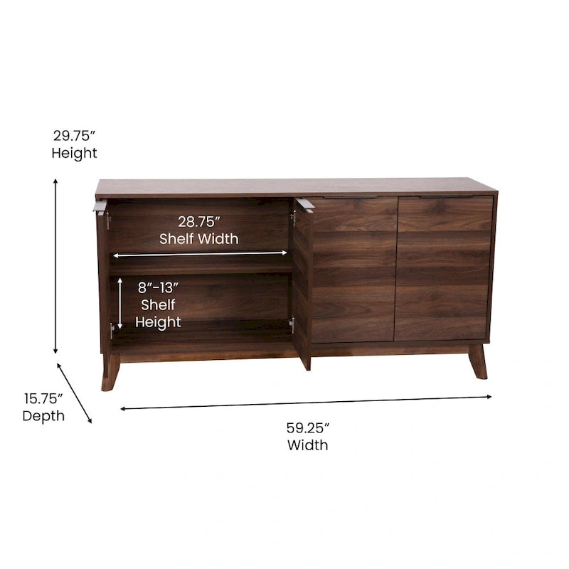 60 Buffet Cabinet with 4 Soft Close Doors and Adjustable Shelves