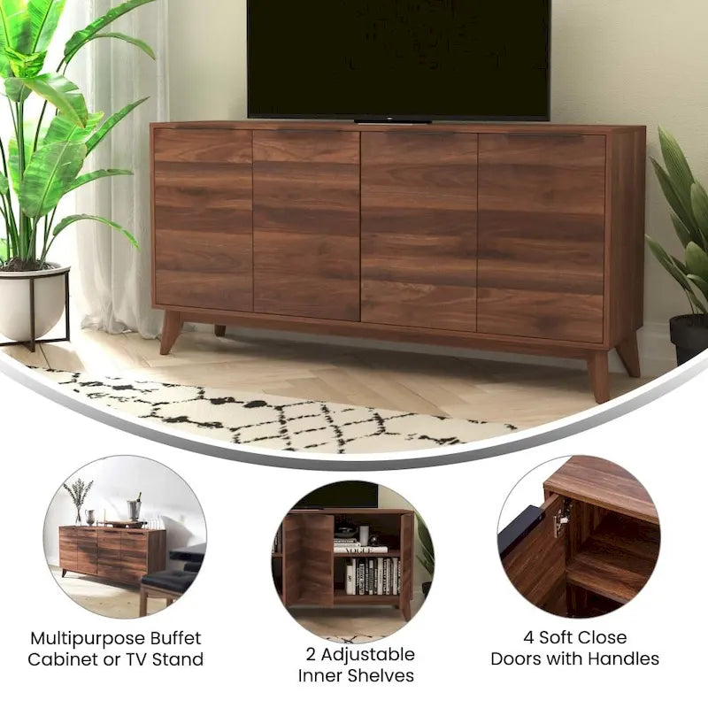 60 Buffet Cabinet with 4 Soft Close Doors and Adjustable Shelves