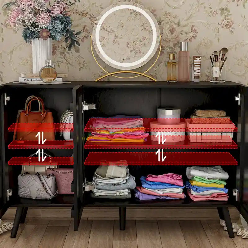 Modern Black Buffet Cabinet with Ample Storage Space Lacquer Sideboard