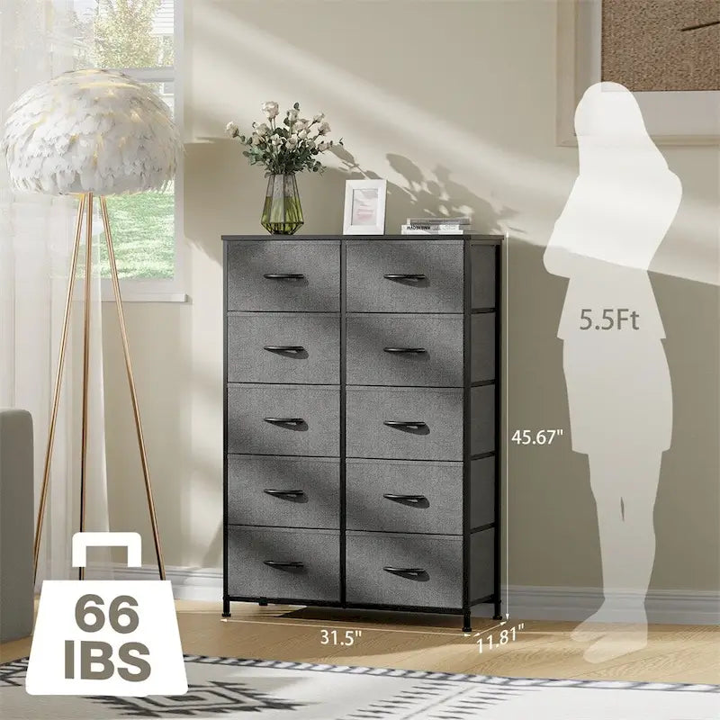 Storage Drawers Dresser with 10 Drawers and Sturdy Metal Frame