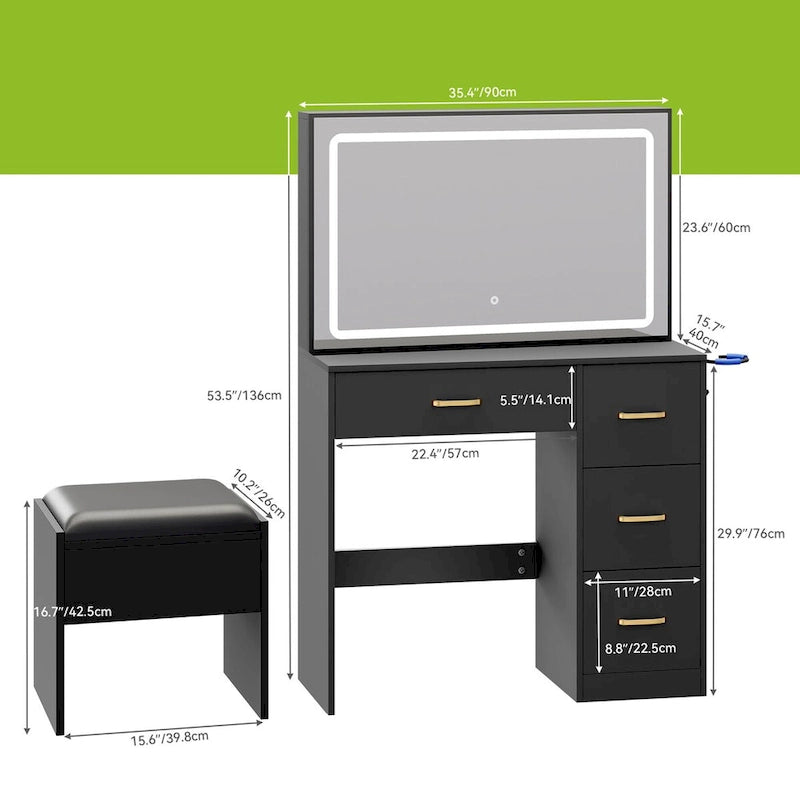 35.4 Vanity Built-In Outlets with Lighted Mirror - 53.5 H X 35.4 W X 15.7 D