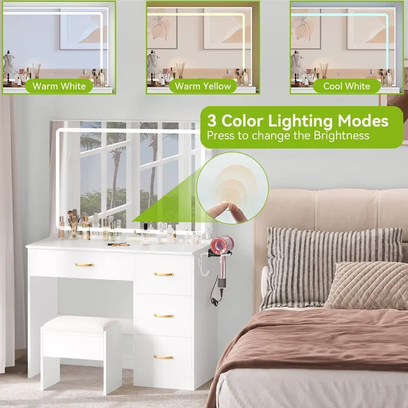 35.4 Vanity Built-In Outlets with Lighted Mirror - 53.5 H X 35.4 W X 15.7 D