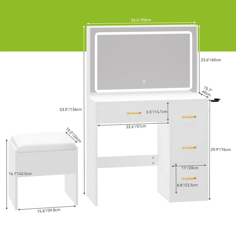 35.4 Vanity Built-In Outlets with Lighted Mirror - 53.5 H X 35.4 W X 15.7 D