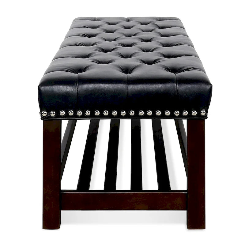 Wooden Base Upholstered Bench for Bedroom for Entryway,60 with Nailhead Trim and Shelf