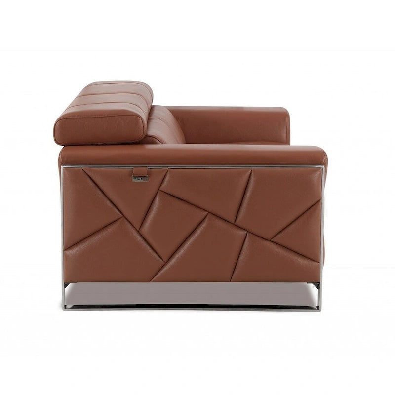 75 Camel And Silver Italian Leather Loveseat