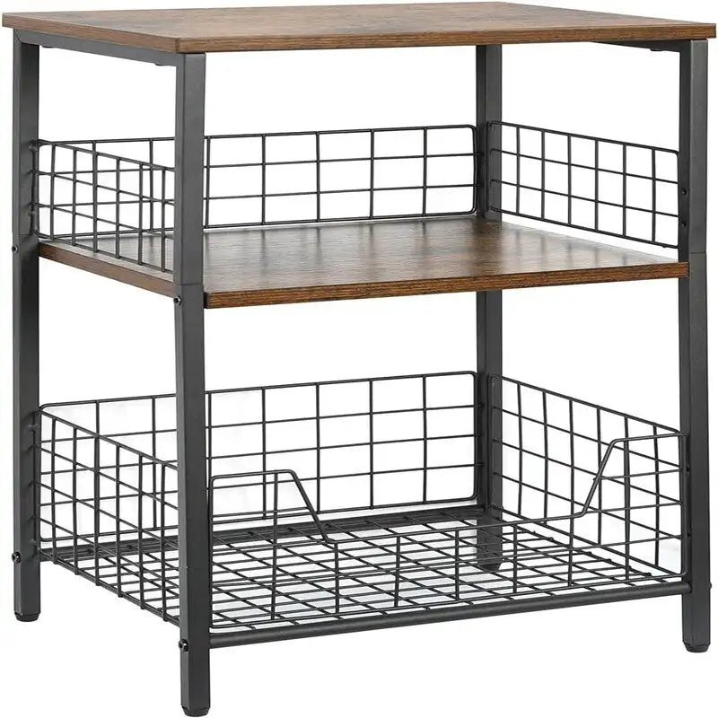 Industrial Retro Side Table Nightstand Storage Shelf - 11.8D x 15.7W x 25H