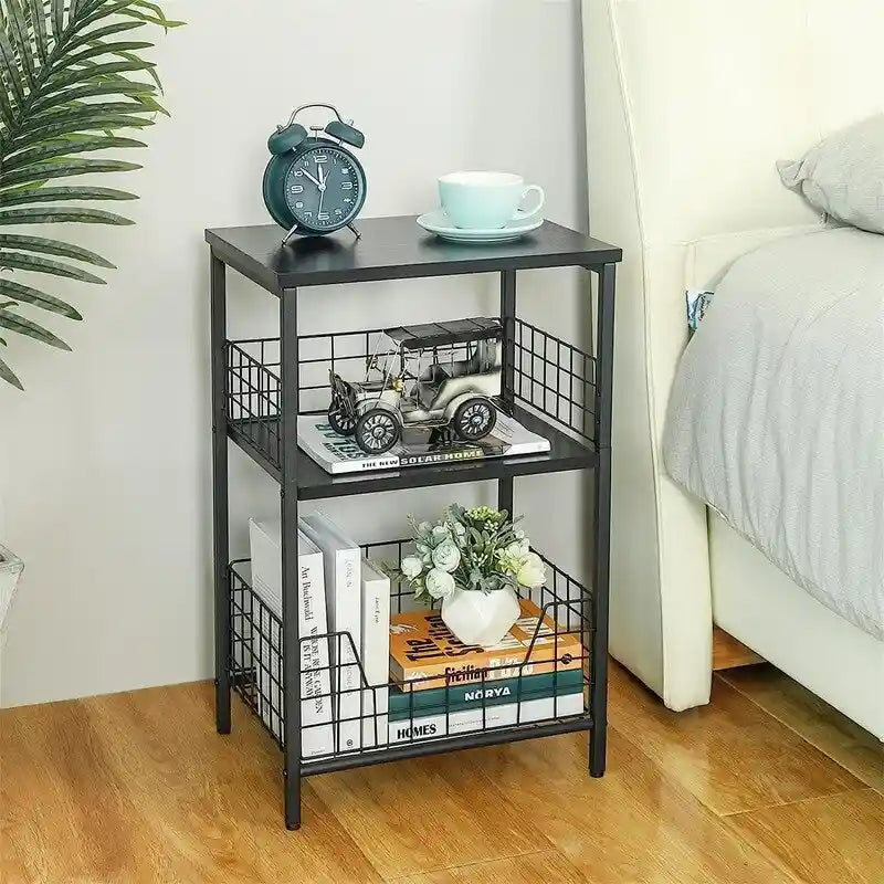Industrial Retro Side Table Nightstand Storage Shelf - 11.8D x 15.7W x 25H