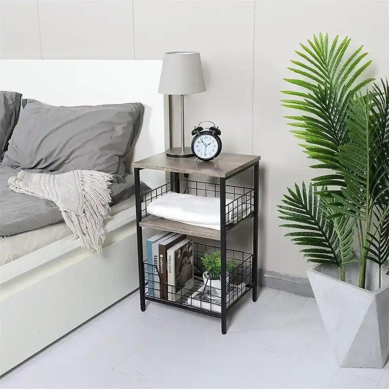 Industrial Retro Side Table Nightstand Storage Shelf - 11.8D x 15.7W x 25H