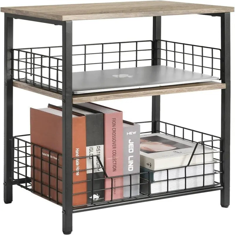 Industrial Retro Side Table Nightstand Storage Shelf - 11.8D x 15.7W x 25H