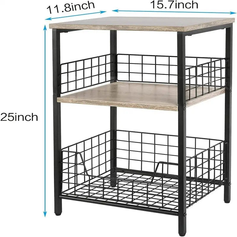 Industrial Retro Side Table Nightstand Storage Shelf - 11.8D x 15.7W x 25H