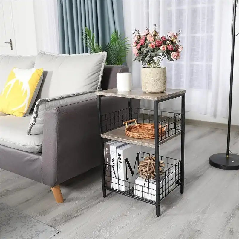 Industrial Retro Side Table Nightstand Storage Shelf - 11.8D x 15.7W x 25H