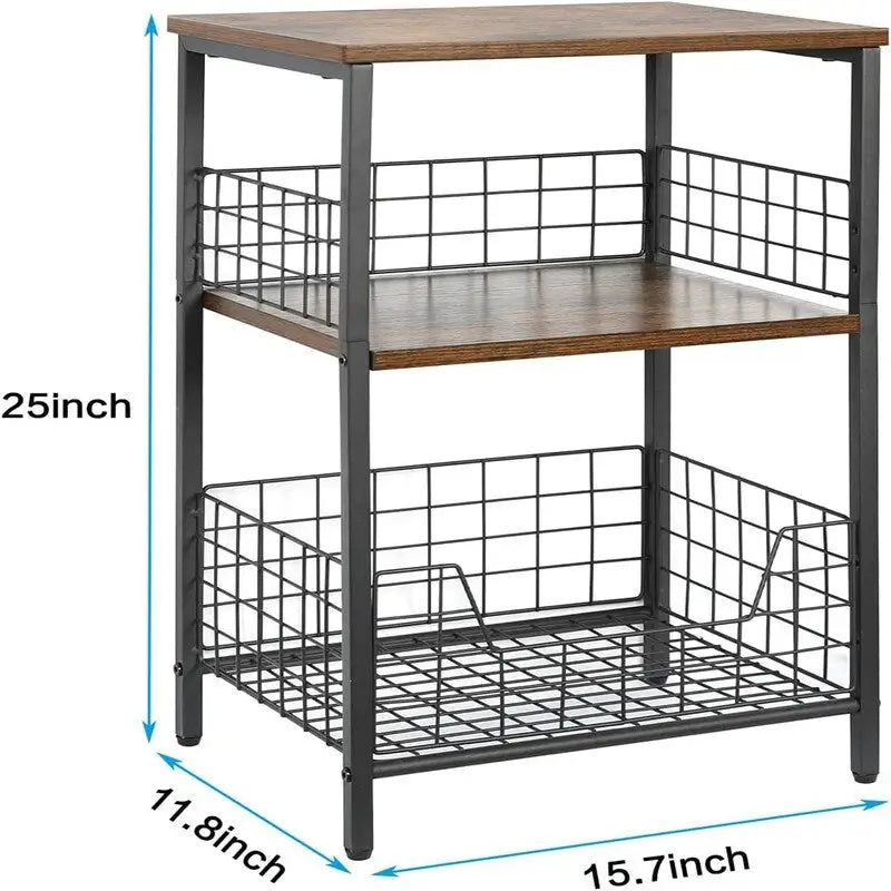 Industrial Retro Side Table Nightstand Storage Shelf - 11.8D x 15.7W x 25H