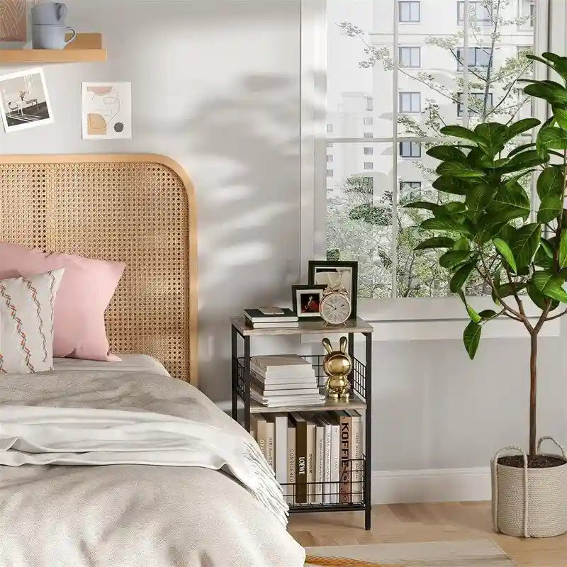 Industrial Retro Side Table Nightstand Storage Shelf - 11.8D x 15.7W x 25H