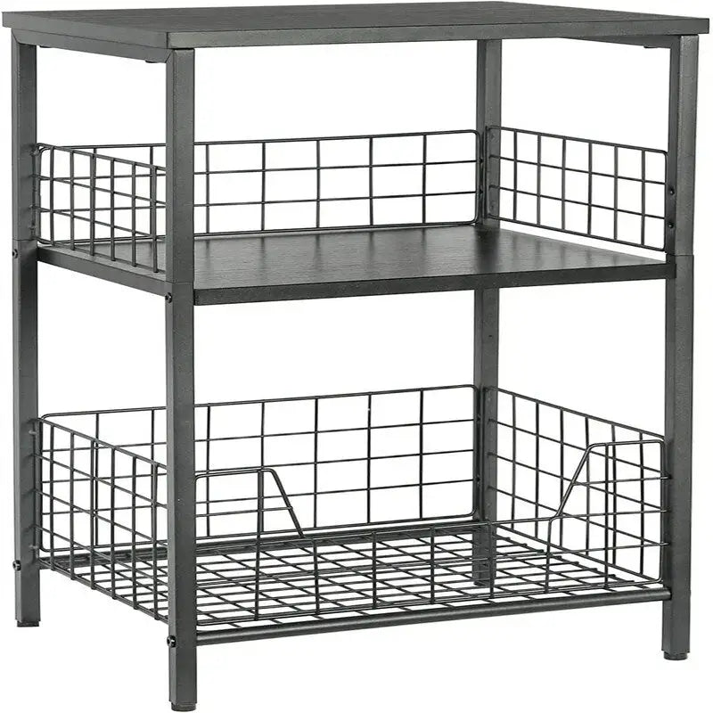 Industrial Retro Side Table Nightstand Storage Shelf - 11.8D x 15.7W x 25H