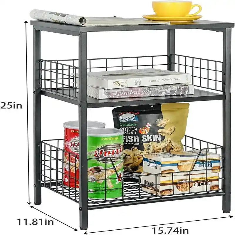 Industrial Retro Side Table Nightstand Storage Shelf - 11.8D x 15.7W x 25H