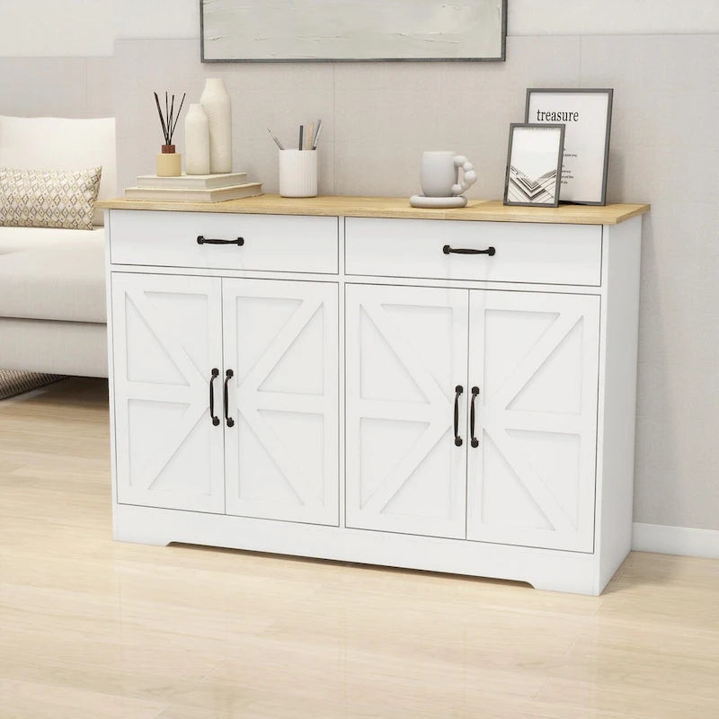 Farmhouse Buffet Cabinet: Rustic Charm with 2 Drawers, 4 Doors