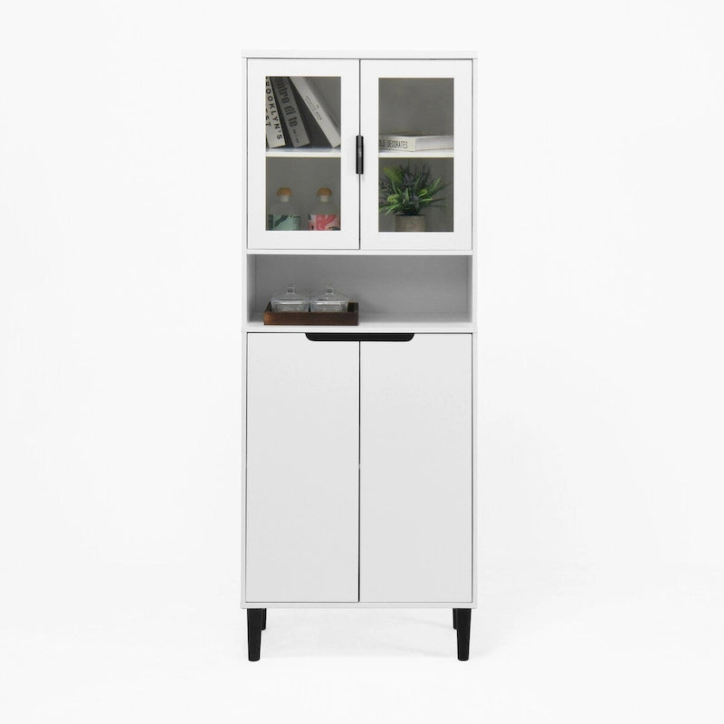 Tall Storage Show Cabinet with 2 Glass Display Door & 2 Doors